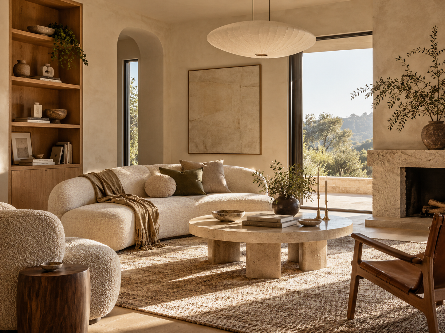 Warm neutral living room interior concept
